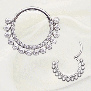 Aro, argolla multicristal blanco deluxe / Daith piercing titanio grado implante