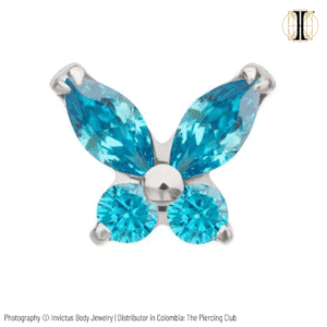Joya mini mariposa con cristal aguamarina deluxe / Titanio grado implante / INVICTUS