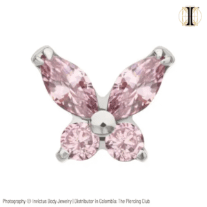 Joya mini mariposa con cristal rosado deluxe / Titanio grado implante / INVICTUS
