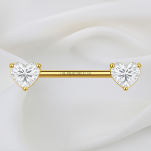 Joya dorada recta con corazon cristal blanco  / Nipple (Pezón) piercing , titanio grado implante